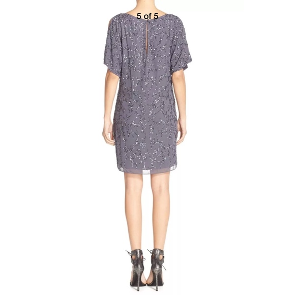 NEW Aidan Mattox Cold Shoulder Embellished‎ Shift Dress Gunmetal [SZ 8 ] - Picture 4 of 6